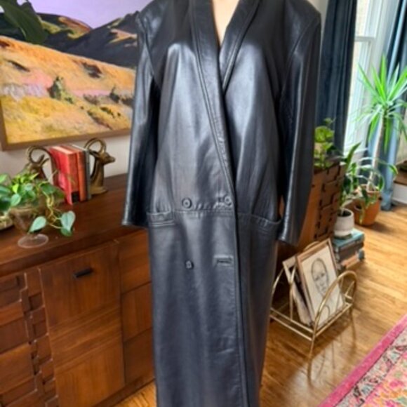 Vintage Maxima Black Leather Duster Coat - Picture 2 of 6